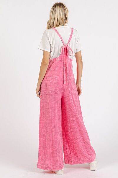 Mittoshop Textured Wide Leg Overalls Pink