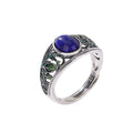 Sterling Silver Lapis Lazuli Hollow Enamel Leaf Ring