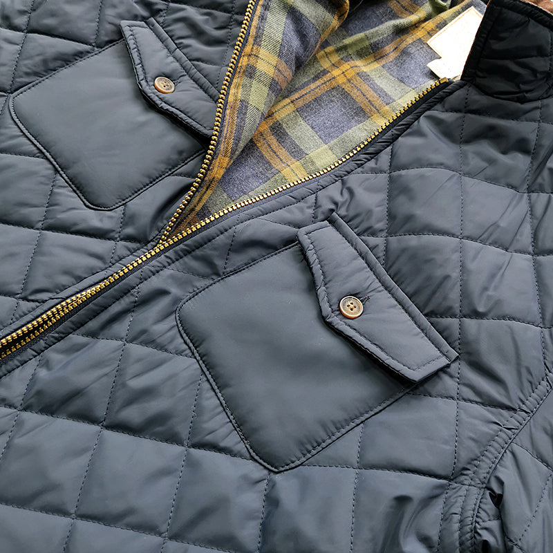 Men's Quilted Diamond Lapel Jacket - Autumn Solid Color Plaid Coat (Navy, Coffee, Military Green)