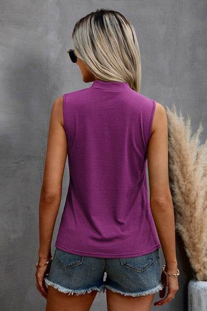 Solid Cold Cut Out Shoulder Sleeveless Top