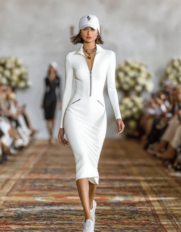 Women’s Zip Front Slim Fit Pencil Skirt Dress