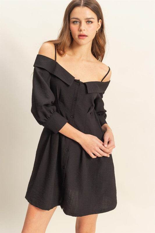 HYFVE Button Down Spaghetti Strap Mini Dress with Pockets