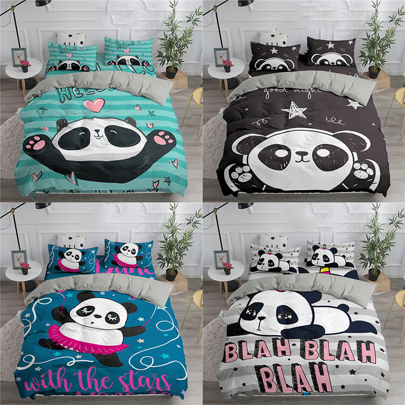 3D Cartoon Animation Bear Bedding Quilt Cover Digital Three-piece Set