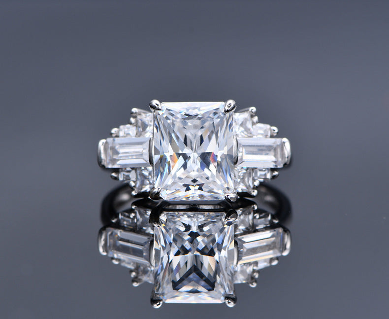Sterling Silver 8X10 Ice Cut Ring High Carbon Diamond