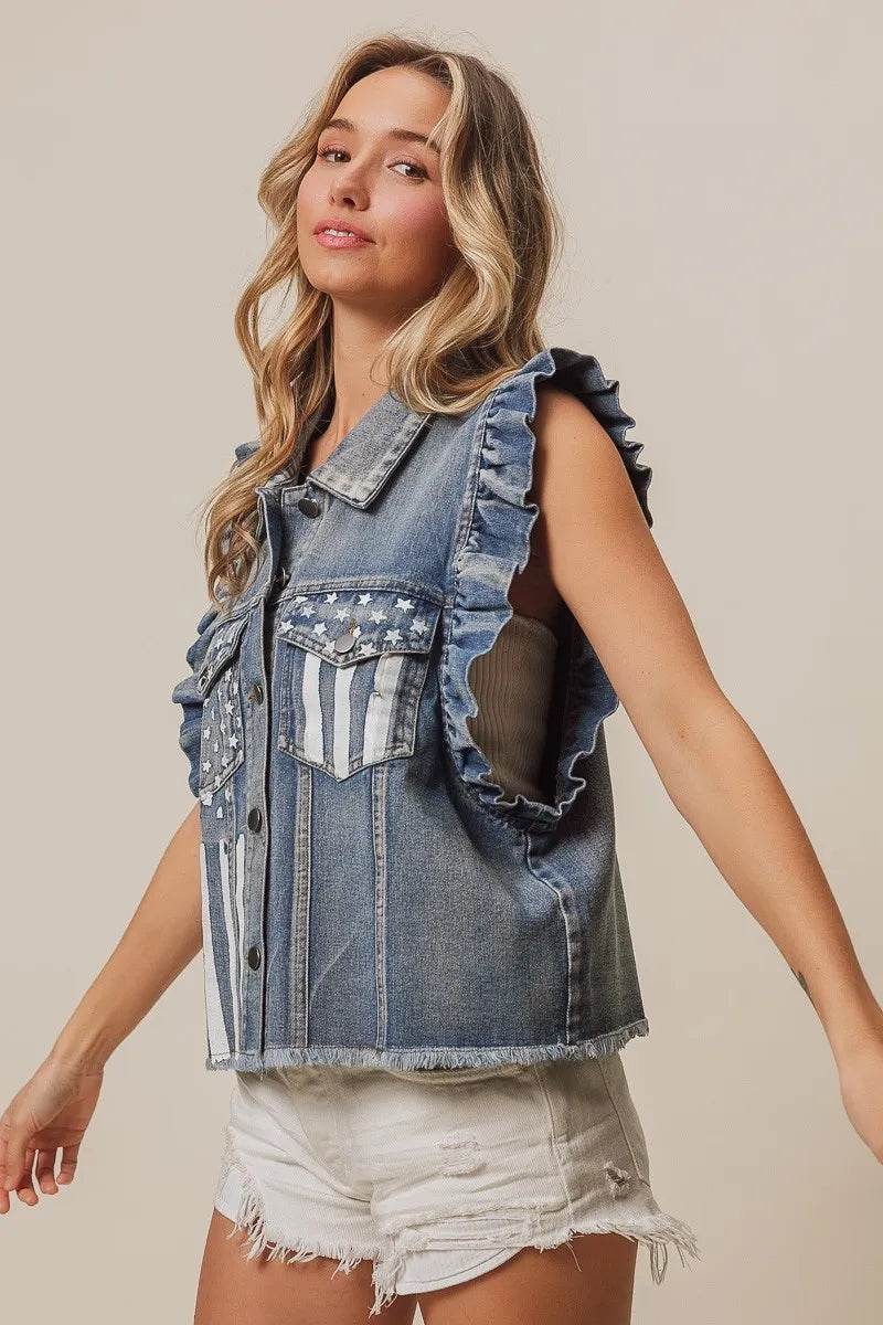 BiBi American Flag Washed Denim Jacket