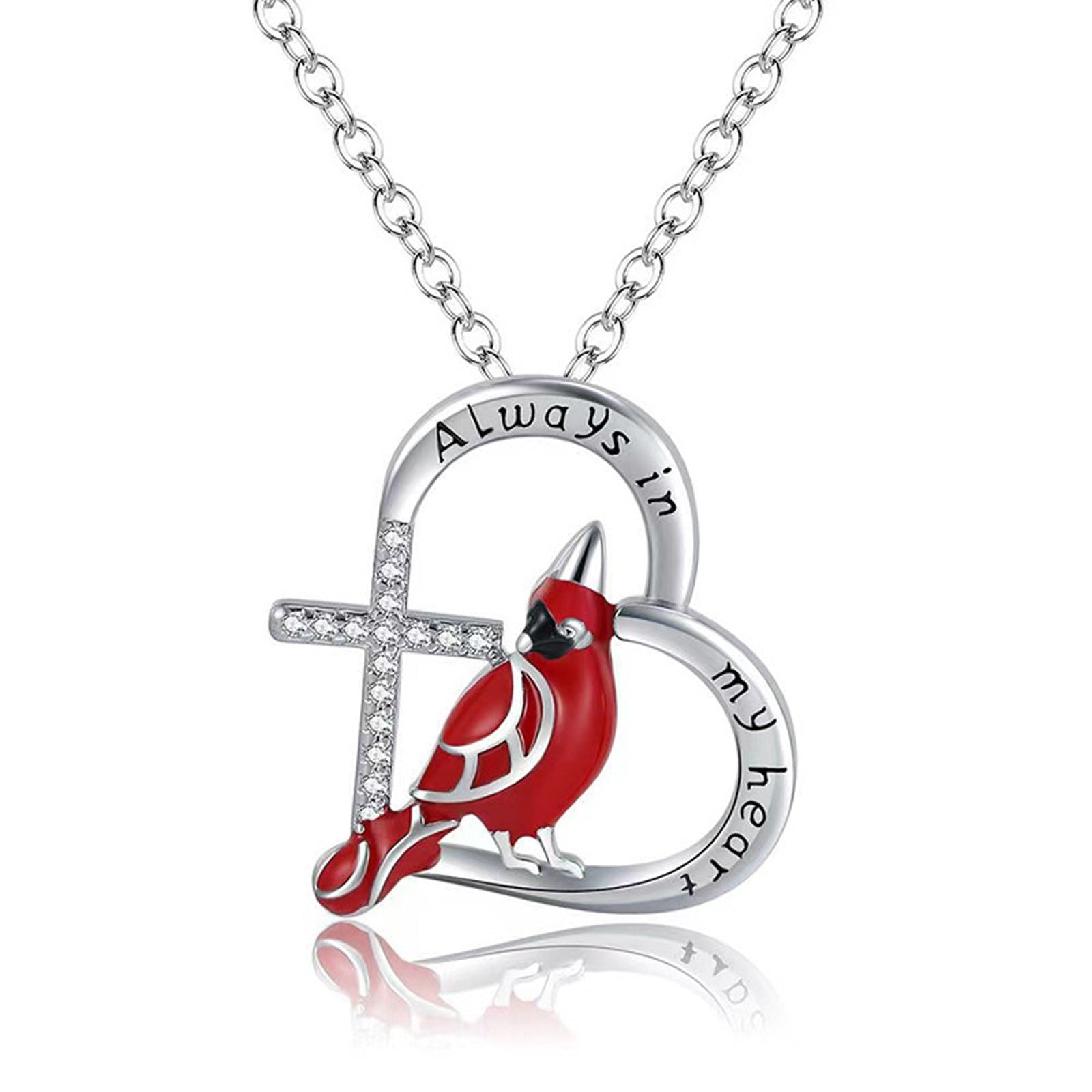 Free Creative Heart Shaped Cardinal Pendant Necklace, Exquisite Party Commemorative Accessory Gift Jewelry Anniversary Party Gifts, Valentine's Day Gift