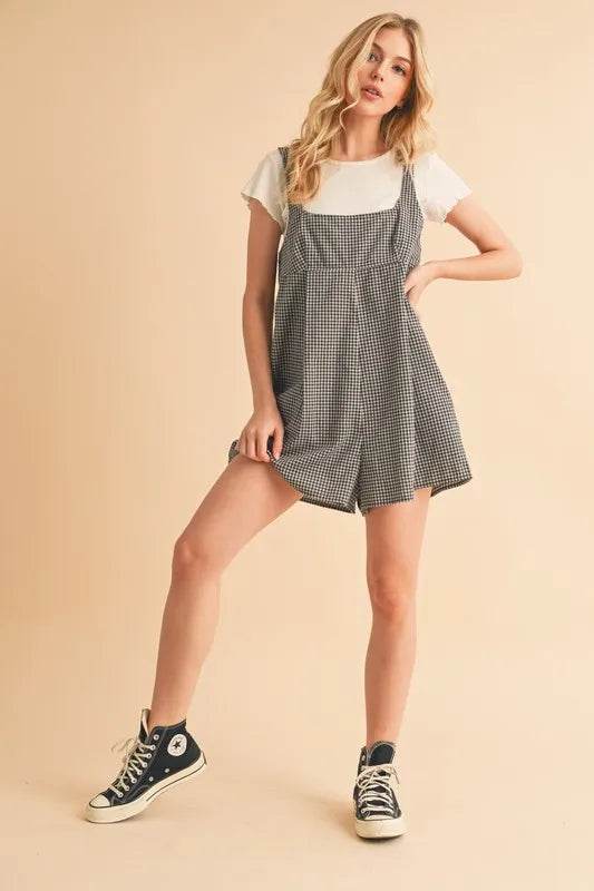 Aemi+Co Plaid Square Neck Romper