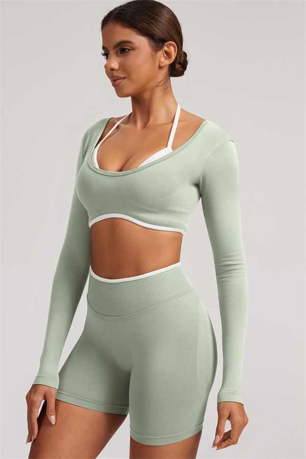 The Elevate Long Sleeve Crop top Shorts 2-Piece Set