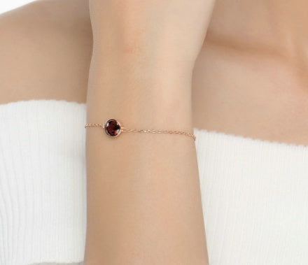 Sterling Silver Color Jewelry Natural Garnet Rose Gold Bracelet