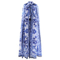 Fashion Queen Floral Porcelain Print Long Cloak Jacket
