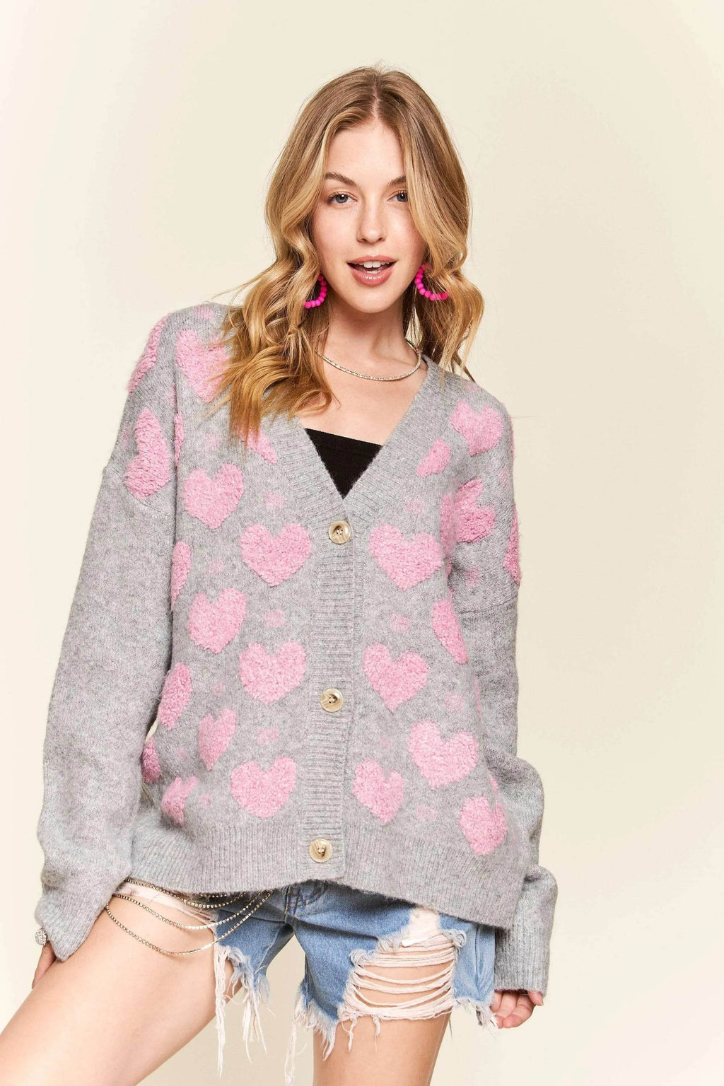 ADORA Button Down Heart Sweater Cardigan