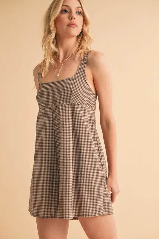 Aemi+Co Plaid Square Neck Romper