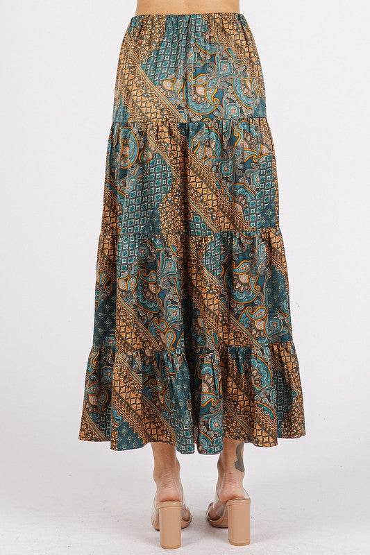 Mittoshop Paisley Patchwork Print Satin Maxi Skirt