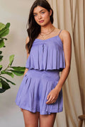 Davi & Dani Pleated Body Elastic Back Babydoll Strappy Top