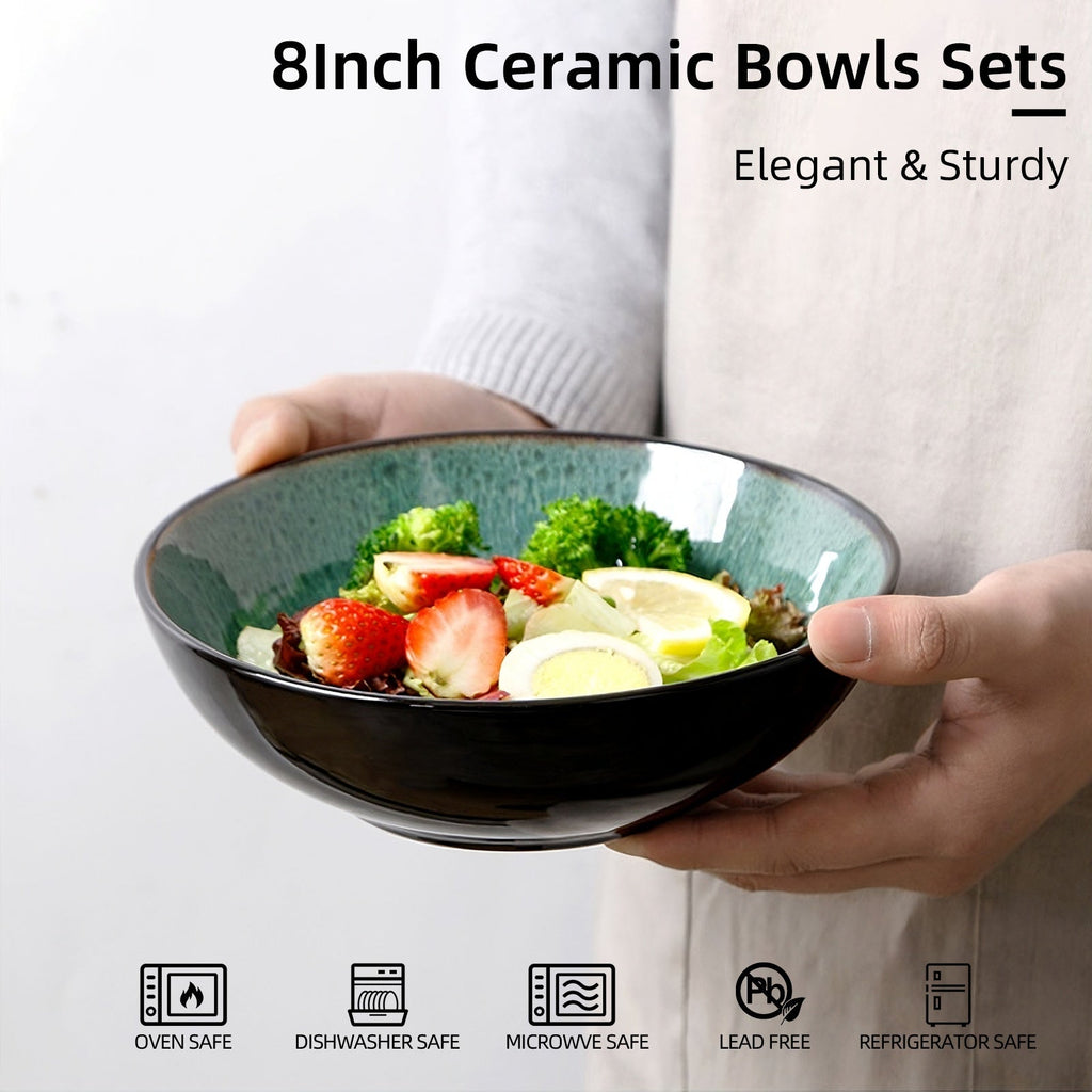 Creative Western  Kiln Change Peacock Green Bowl 30oz Bowl Set Of 4 For Cereal, Salad, Pasta, Soup, Dessert, Serving Dishwasher, Microwave And Oven