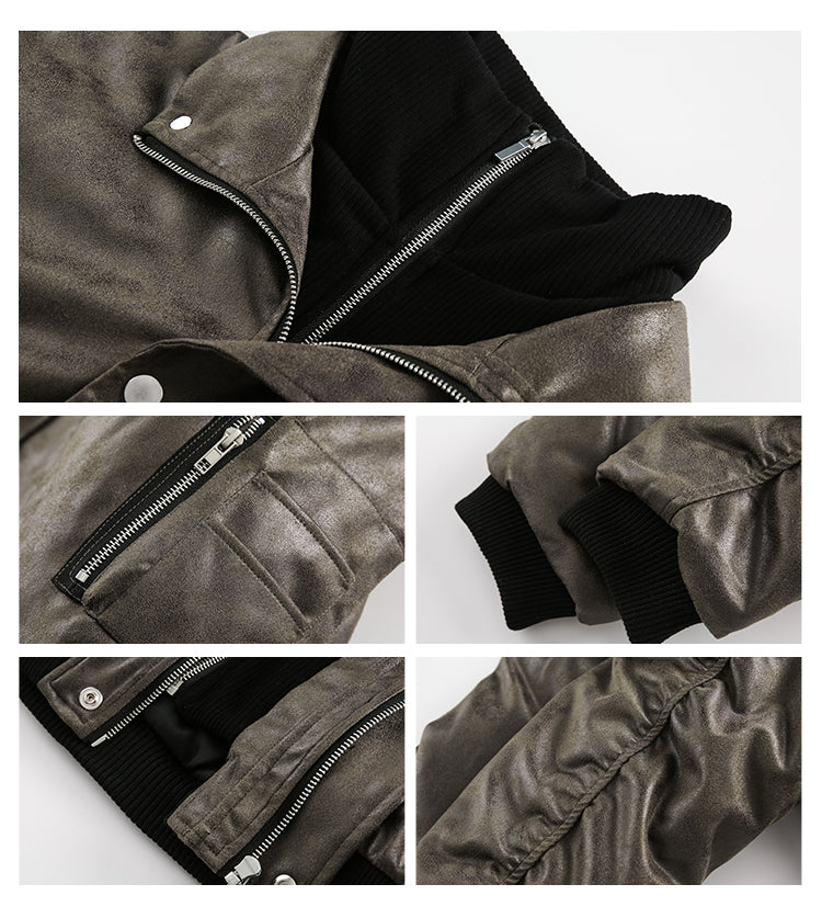 American-style Fake Two-piece Suede Bomber Jacket Cotton-padded Jacket