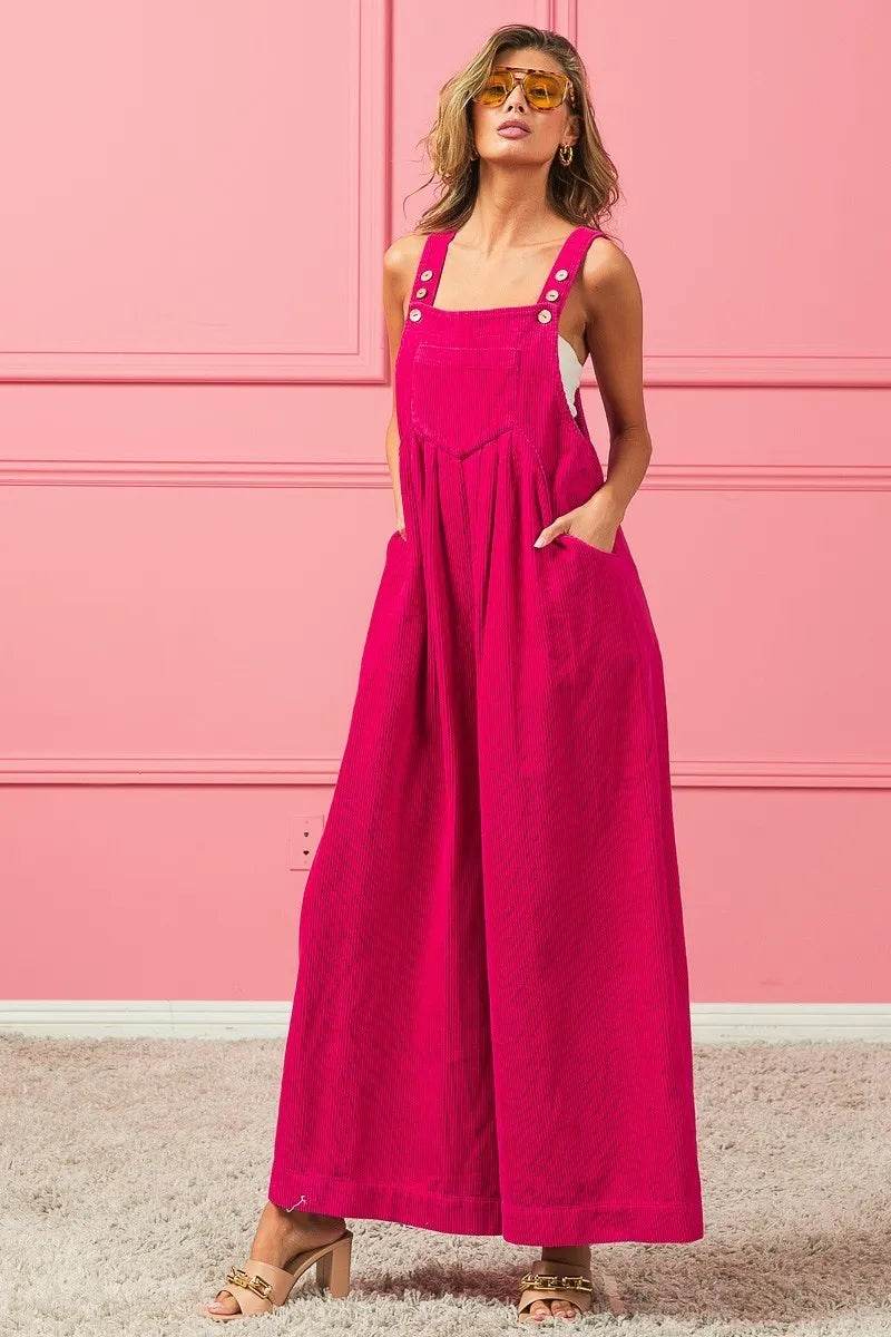 BiBi Vintage Washed Corduroy Wide Leg Overalls
