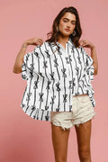 BiBi Bow Ribbon Woven Printed Button Down Shirt