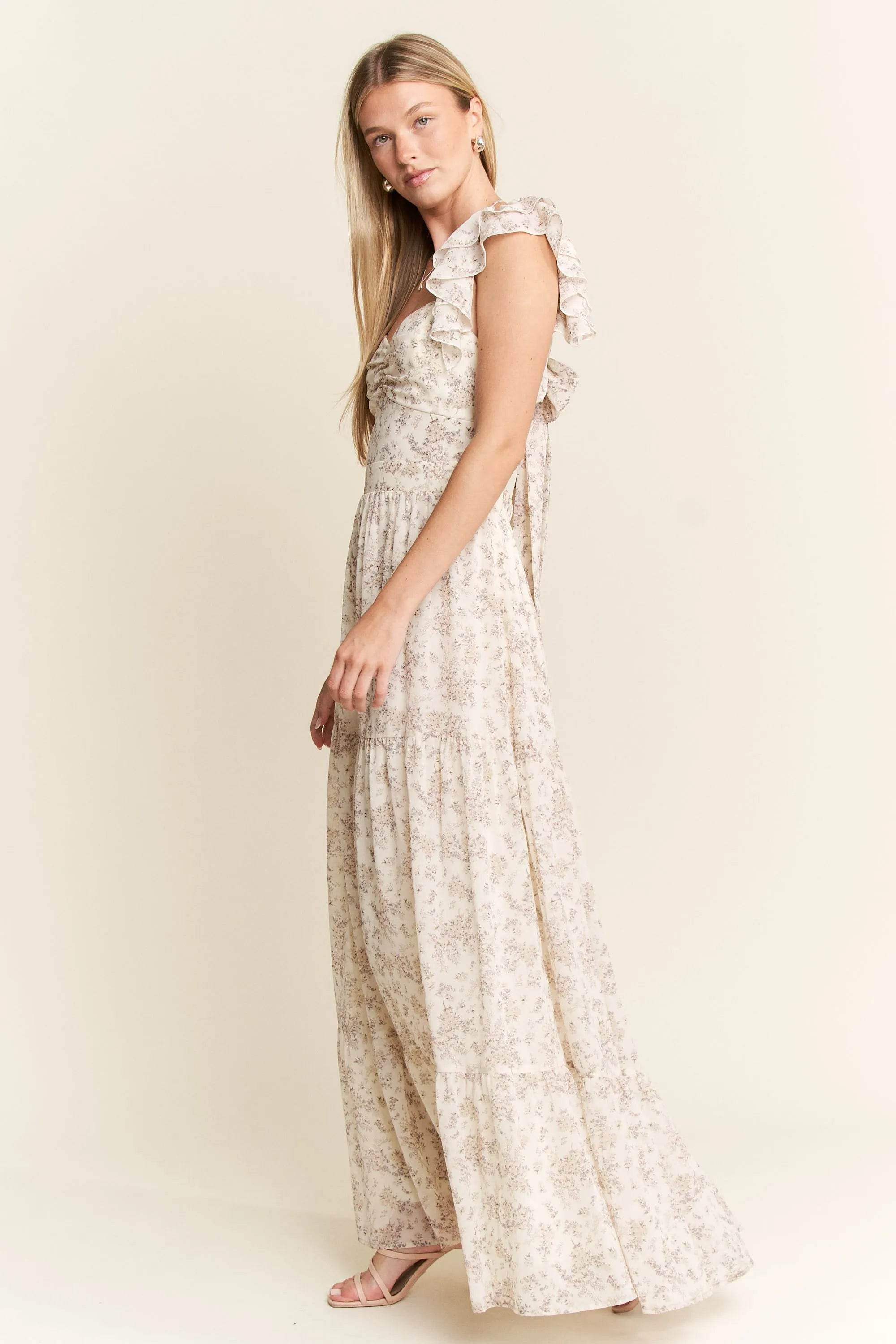 Jade By Jane Full Size Ruffle Sleeve Tiered Maxi Dress Plus Size