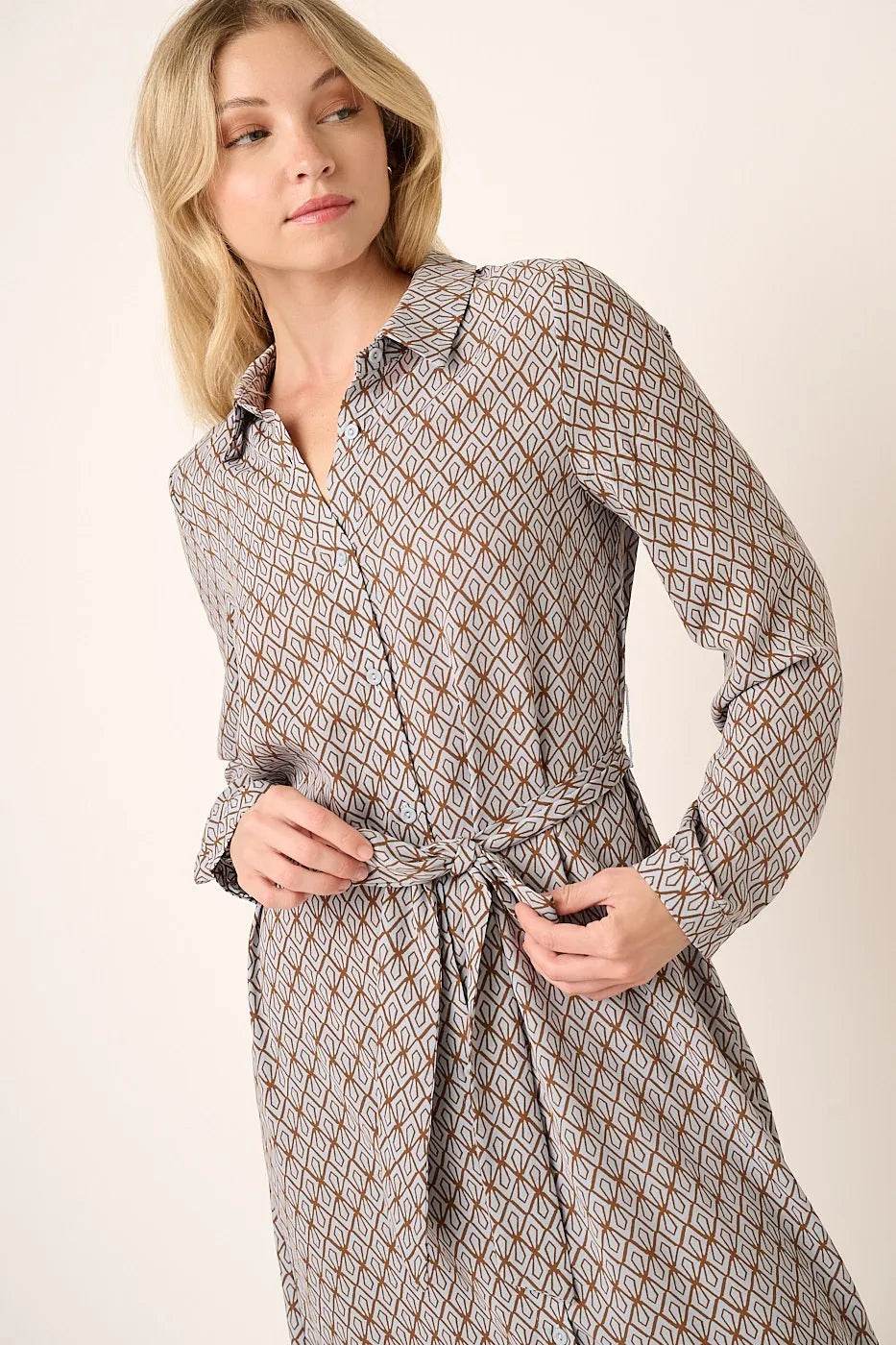 Mittoshop Abstract Print Waist Tie Midi Shirt Dress