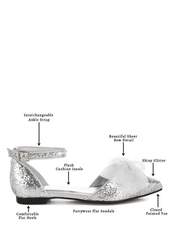 Clarice Sheer Bow Detail Glitter Flat Sandals