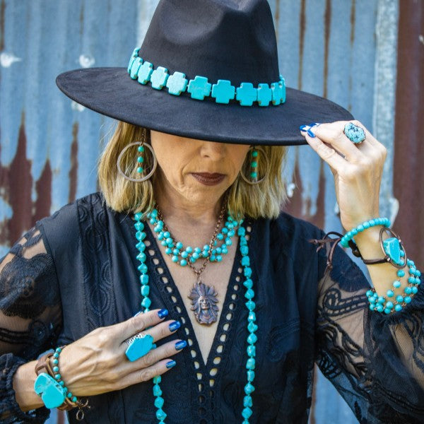 Turquoise Bracelet Stone Slab & Adjustable Ties