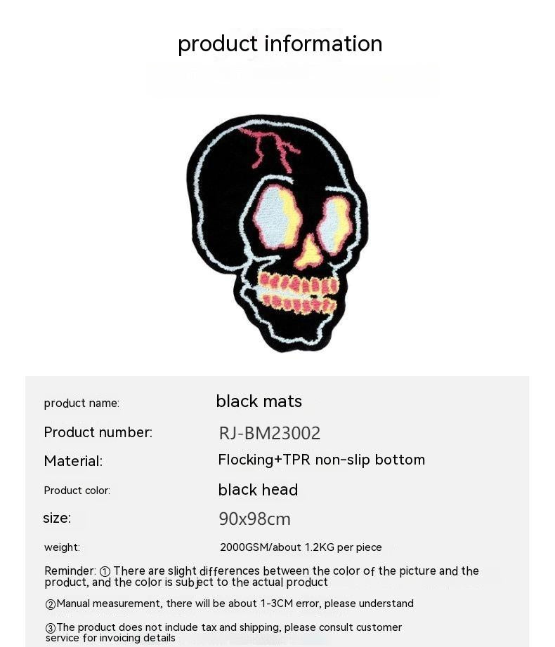 Special-shaped Fashion Black Skull Household Absorbent Non-slip Floor Mat