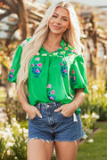 Ayah Floral Tie Split Neck Short Sleeve Blouse