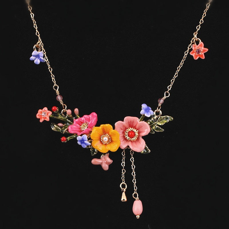 Enamel Colored Three-dimensional Flower Sweet Female Necklace