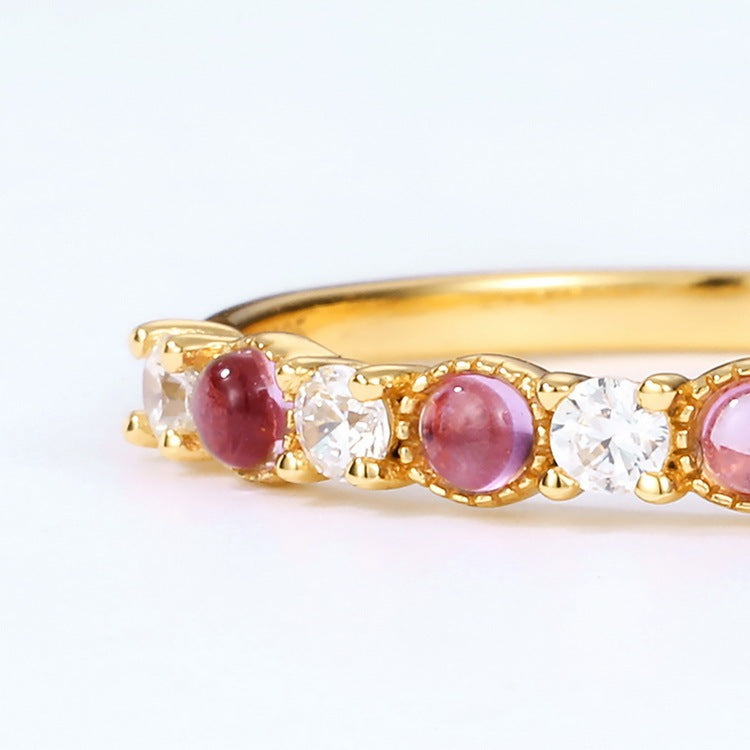 Lavender Amethyst White Zirconium Women's S925 Silver Gold Plated Ring