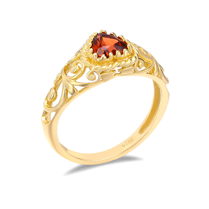 Heart Shaped Natural Garnet Ring