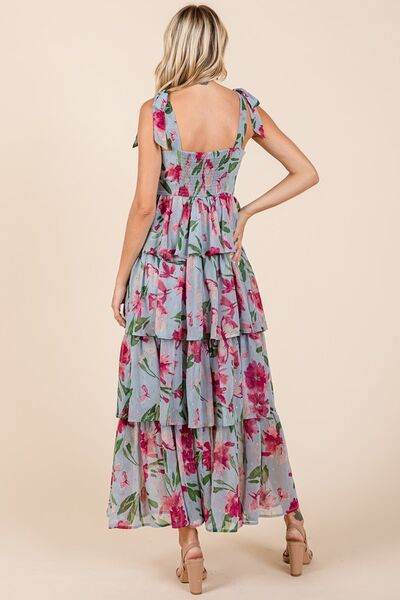 Mittoshop Layered Floral Sweetheart Neck Maxi Dress