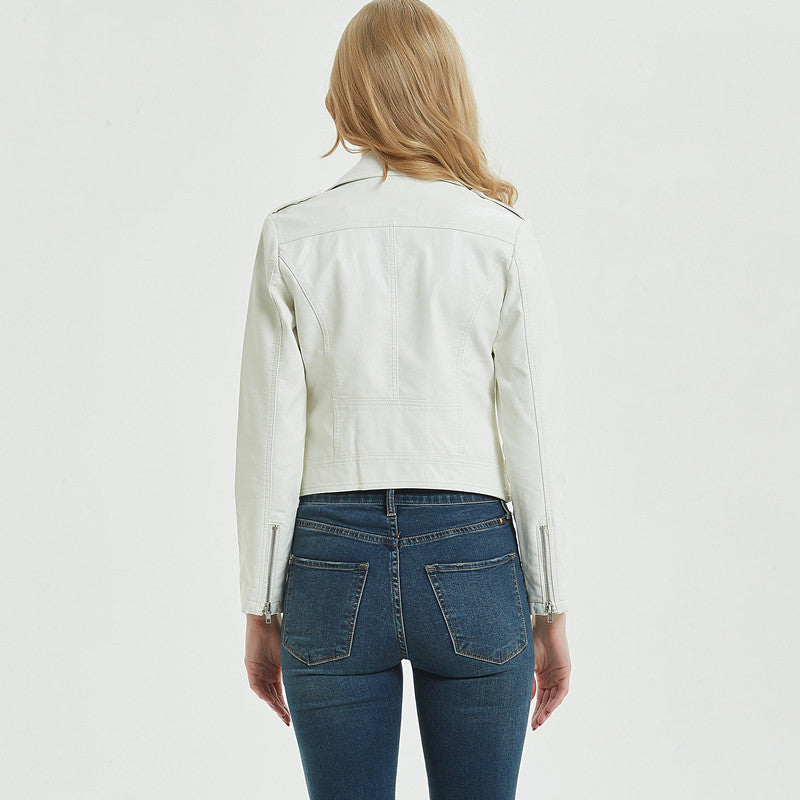European And American Women's Short PU Motorcycle Jacket