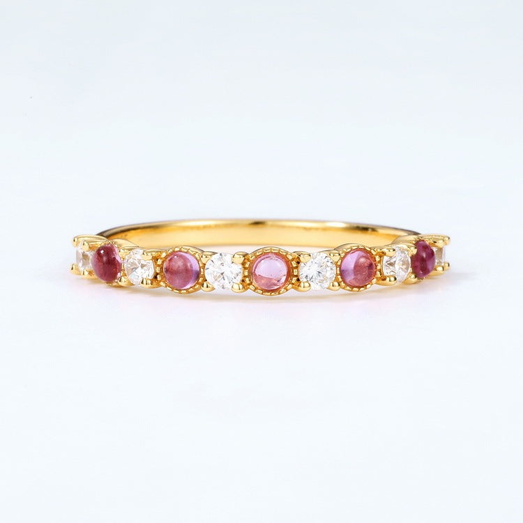 Lavender Amethyst White Zirconium Women's S925 Silver Gold Plated Ring