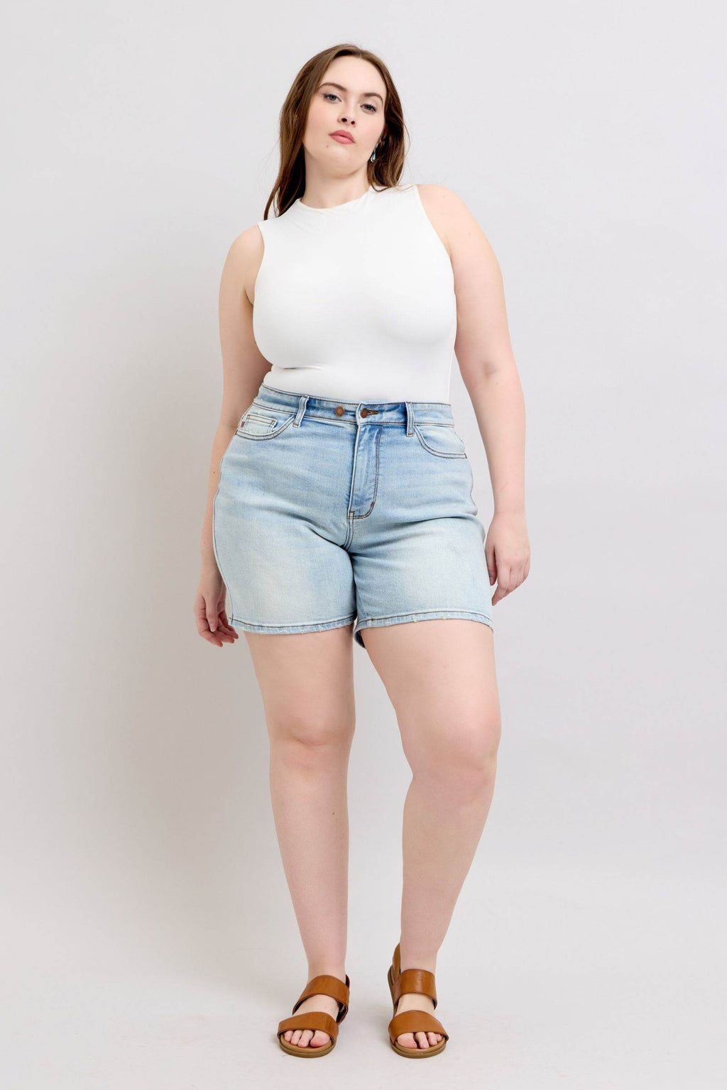 Judy Blue Full Size 2 Button Denim Shorts with Pockets Plus Size