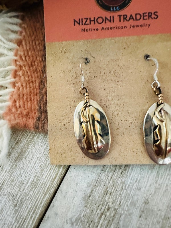 Navajo Gold Plated Sterling Silver Dangle Earrings