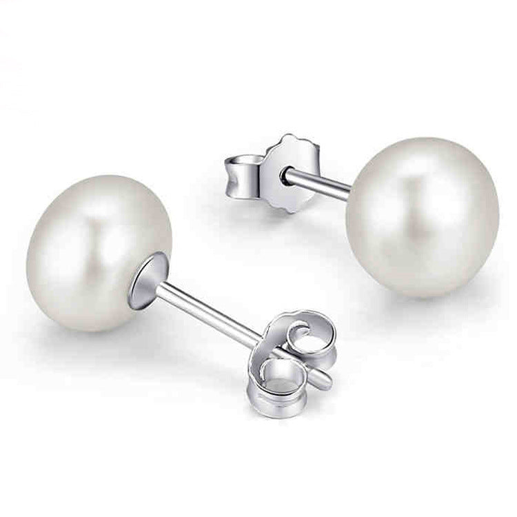 Free S925 Sterling Silver Needle Natural Freshwater Pearl Ear Studs