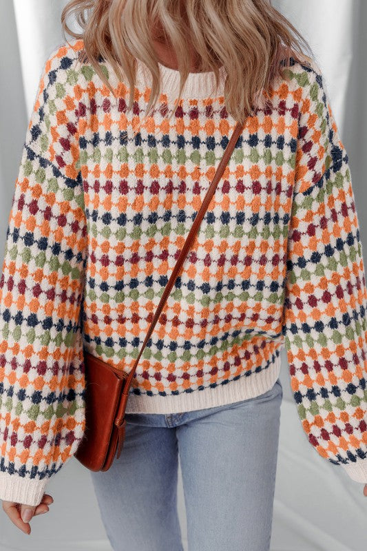 Stripe Dotty Knit Drop Shoulder Sweater