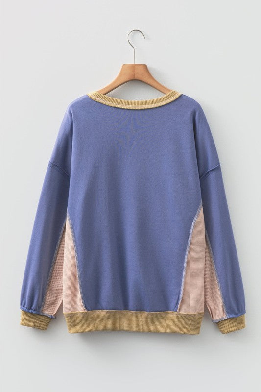 Colorblock Waffle Patchwork Oversize Sweatshirt