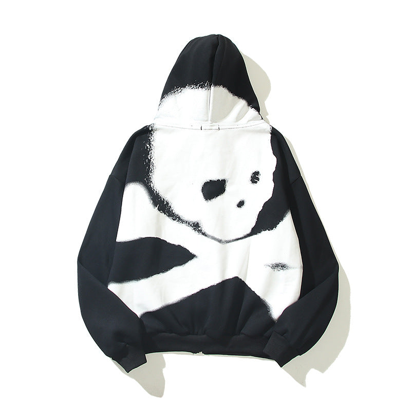 Design Letter Print Skull Burgundy Pullover Zip Jacket Sweatshirt