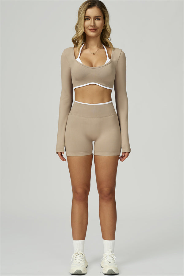 The Prime Line Long Sleeve Crop Top Shorts 2-Piece Set