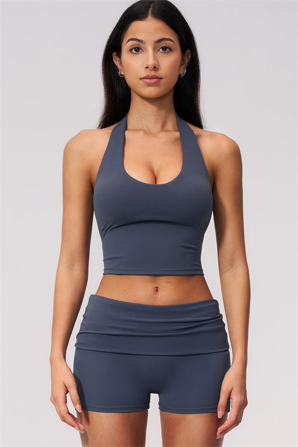 The Twirl Wide Strap Halter Crop Top Shorts 2-Piece Set