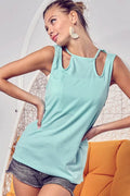 BiBi Rib Knit Shoulder Cut Out Detaied Top