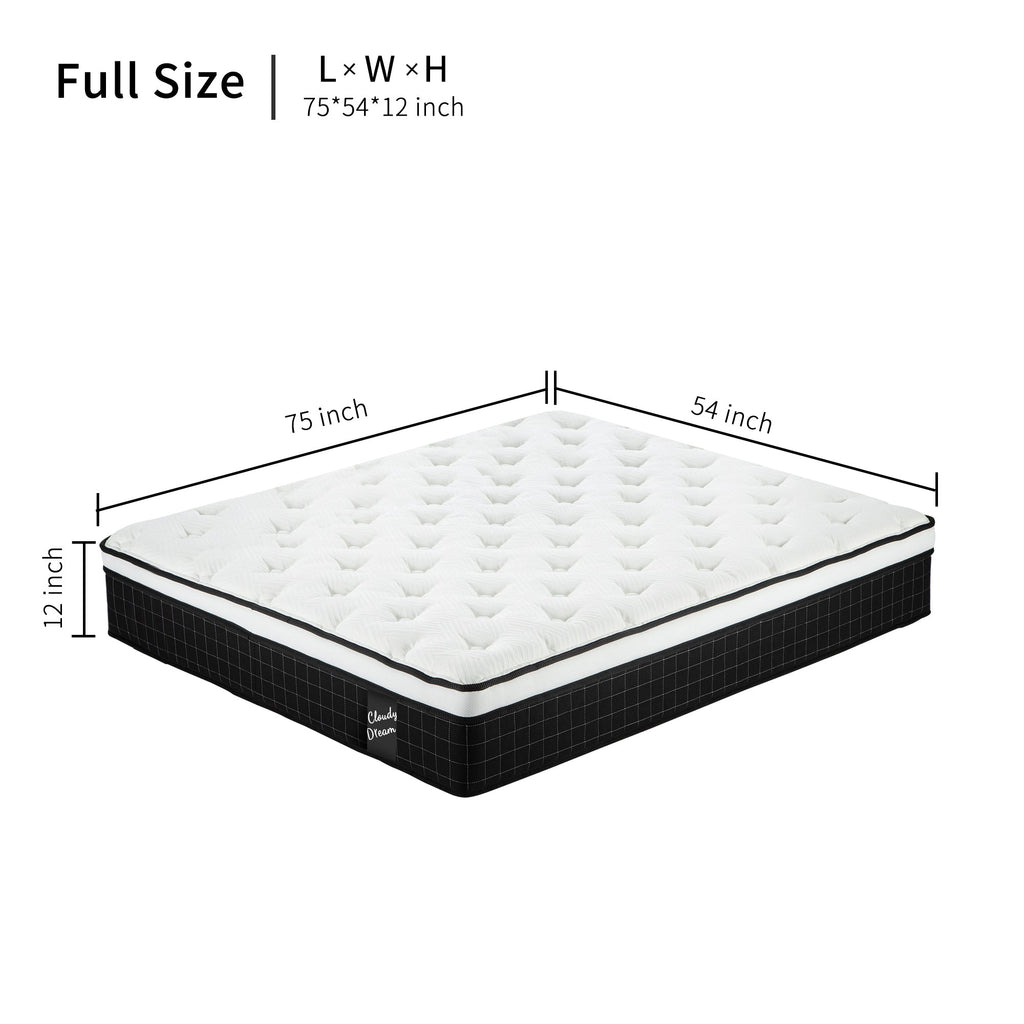 12 Inch Hybrid Mattress Individual Pocket Spring Memory Foam Cool Knitted Cover CertiPUR-US Black