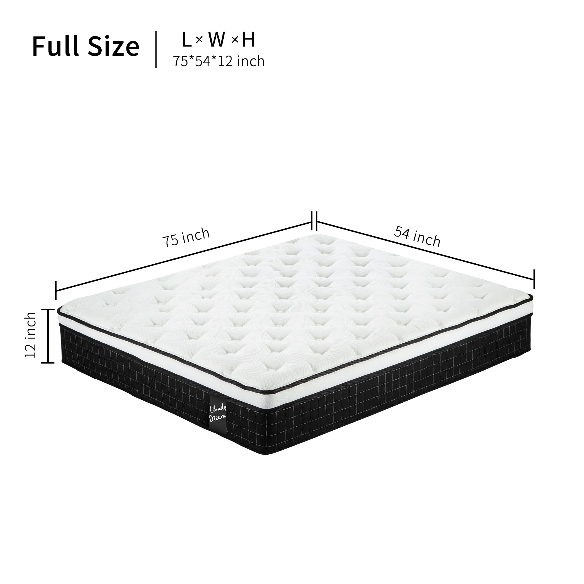 12 Inch Hybrid Mattress Individual Pocket Spring Memory Foam Cool Knitted Cover CertiPUR-US Black