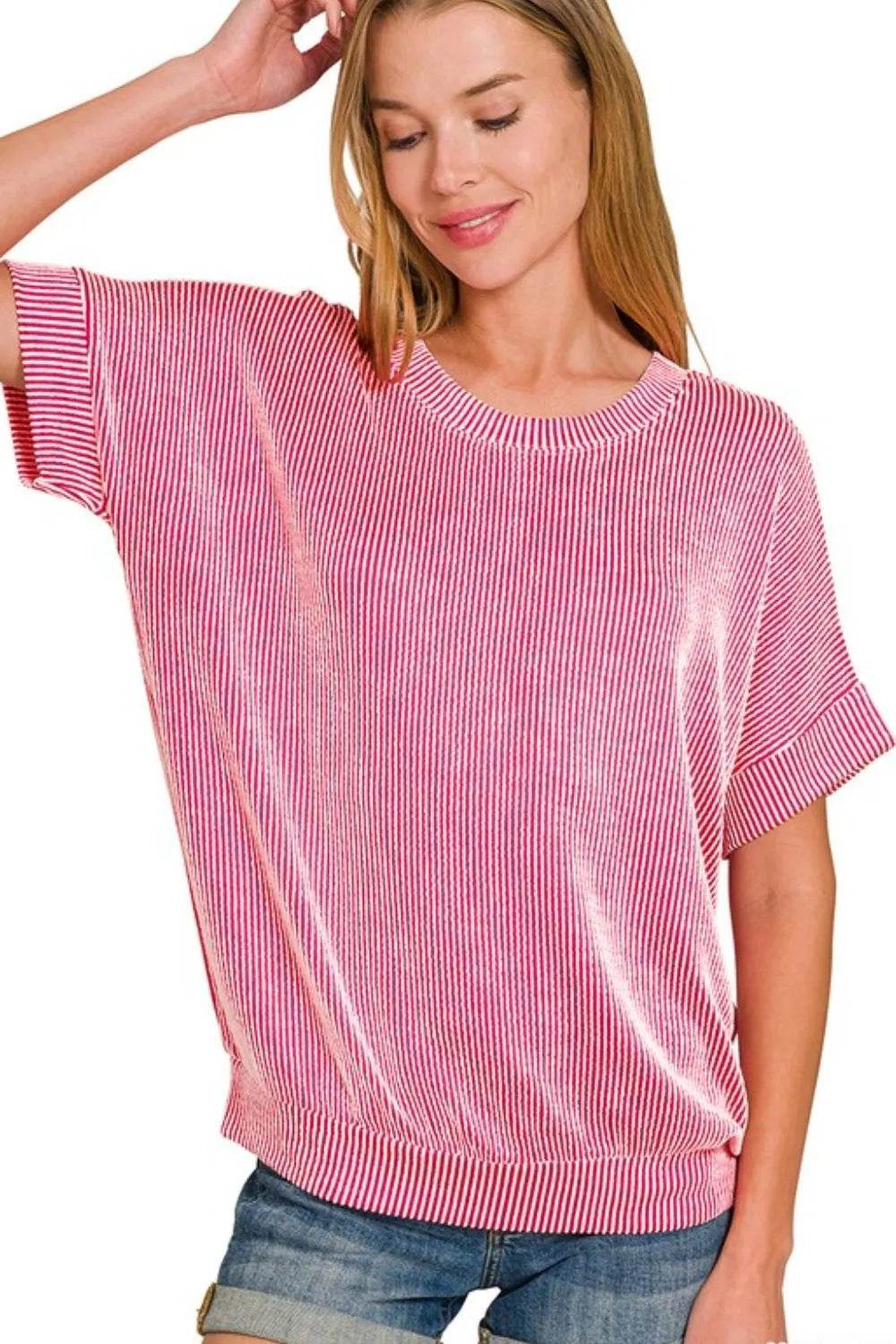 Zenana Corded Rib Short Sleeve T-Shirt