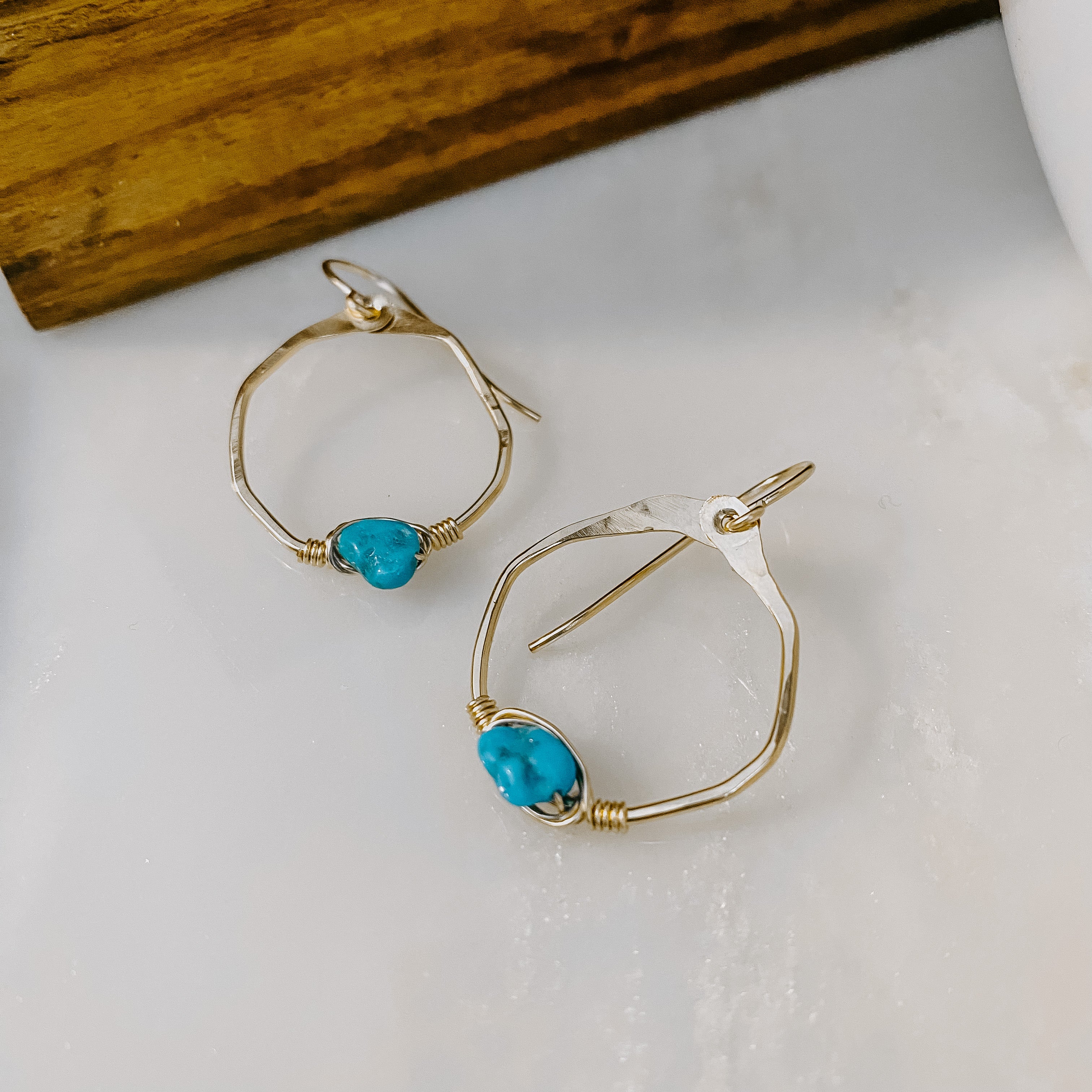 Kingman Turquoise Mini Organic Hoop Earrings