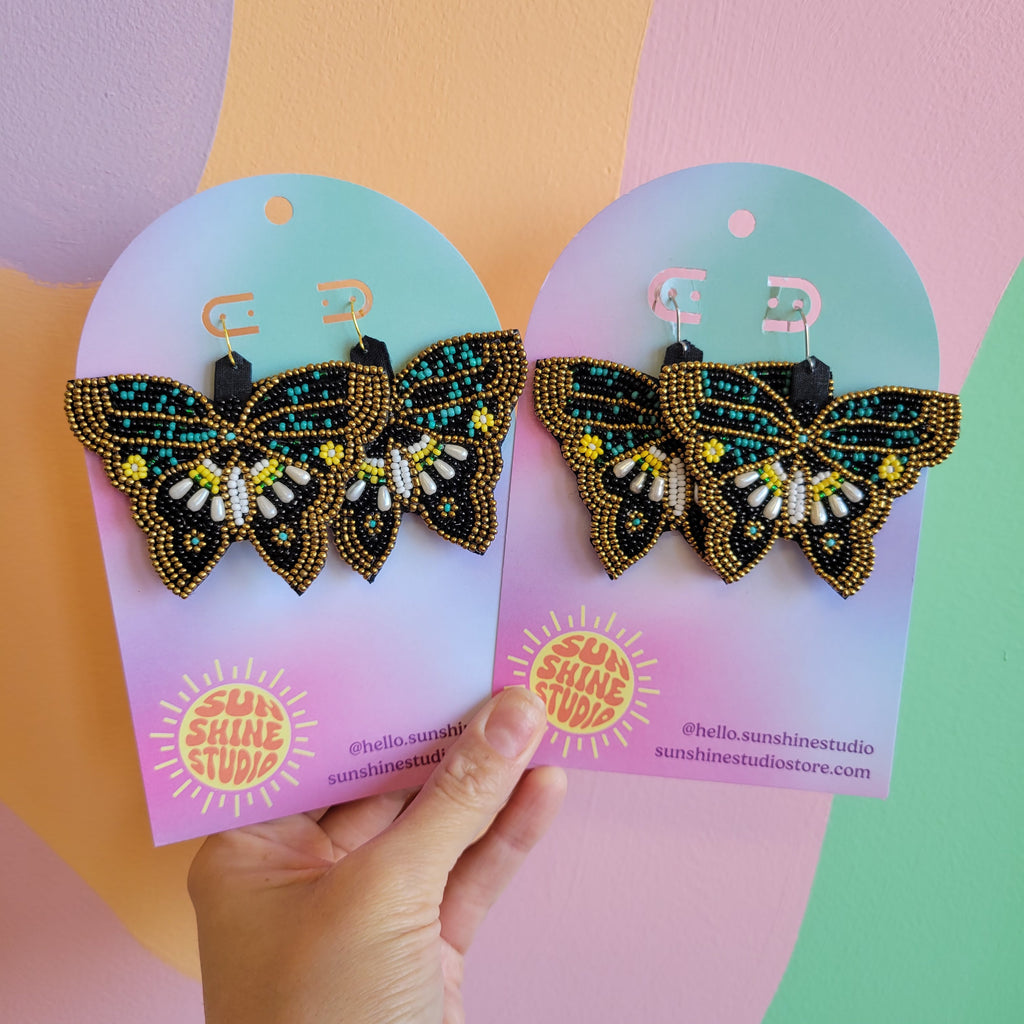 Beaded Butterfly Statement Earrings