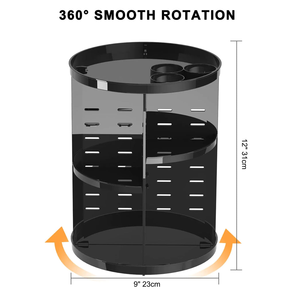 Rotating Makeup Organizer for Vanity, 360 Spinning Skincare Organizers with Adjustable Trays, Make Up Desk Storage Carousel Rack, Cosmetic Display Cases for Dresser Bathroom Countertop Black