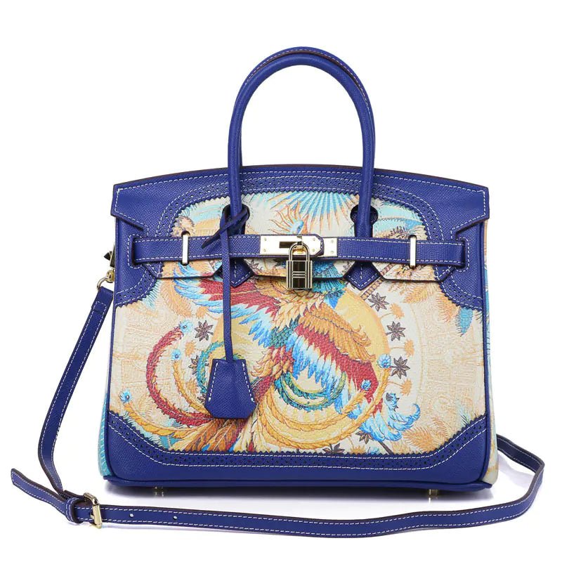 Custom Graffiti Lace Platinum Genuine Leather Handbag
